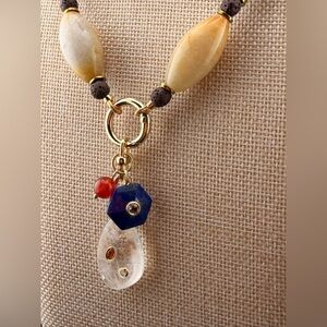 Big jade and lava beads, removable Pendants Necklace